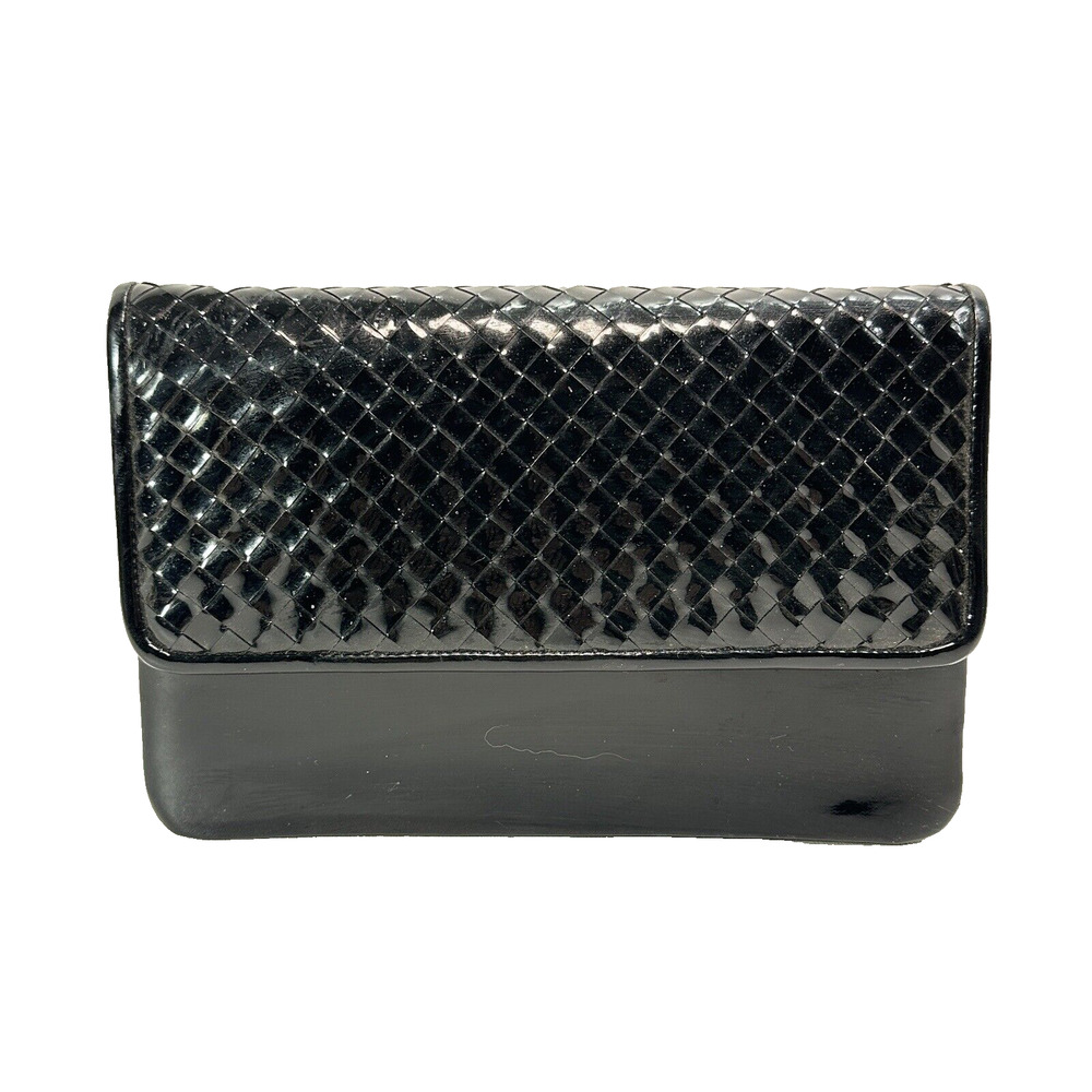Vtg Magid Crossbody Handbag S Black Patent Leather Weave Converts Clutch Bag